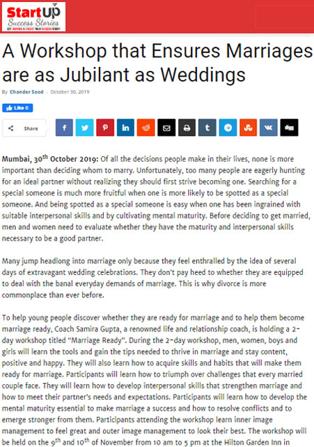 A Workshop that Ensures Marriages are as Jubilant as Weddings