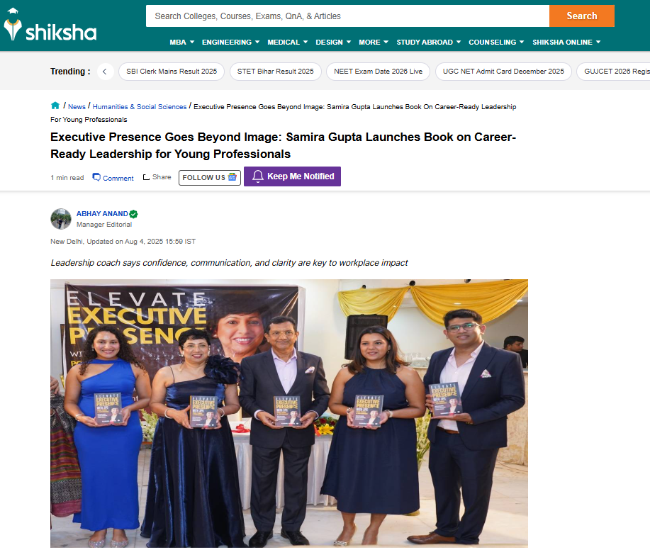 Executive Presence Goes Beyond Image: Samira Gupta Launches Book on Career-Ready Leadership for Young Professionals